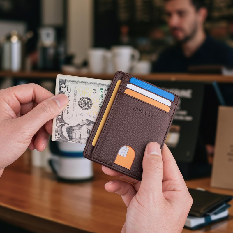 Buffway Slim Minimalist Front Pocket RFID Blocking Leather Wallets for