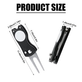 Golf Divot Repair Tool, Stainless Steel Divot Repair Tool Foldable Pop-up Divot Turf Fork Golf Metal Putting Fork Golf Turf Fork Ball Marker Divot Tool for Golf Lover Accessories (Black)