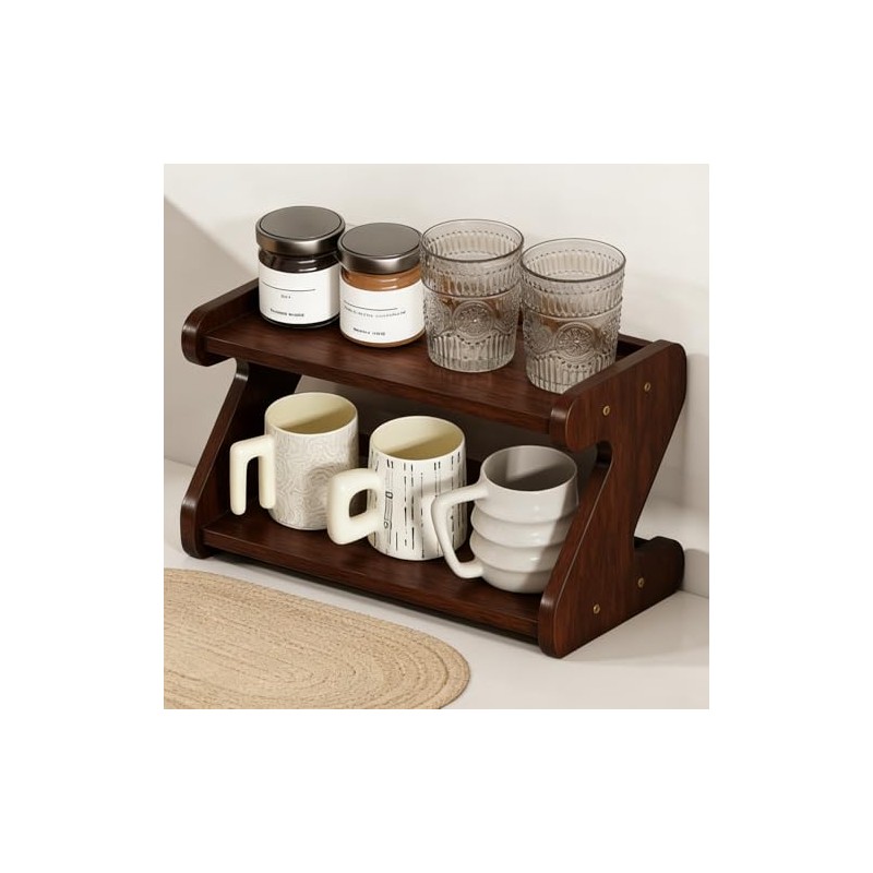 2-Tier Cup Holder Kitchen Shelf Coffee Cup Holder for Worktop