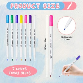 Pack of 14 Fabric Marker Pens, Erasable Fabric Marker Pens, 7 Colours Textile Pens, Water Soluble Pen, Fabric Pens Sewing, Trick Markers Sewing for Dressmaking, Leather Crafts, Marking, Tracing