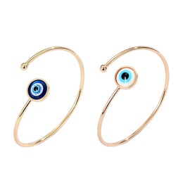 COLORFUL BLING 2PCS Lucky Turkish Blue Evil Eye Open Bangle Adjustable Nazar Simple Blue Eyes Hand Bracelets Protection Jewelry for Women Best Friends-Gold