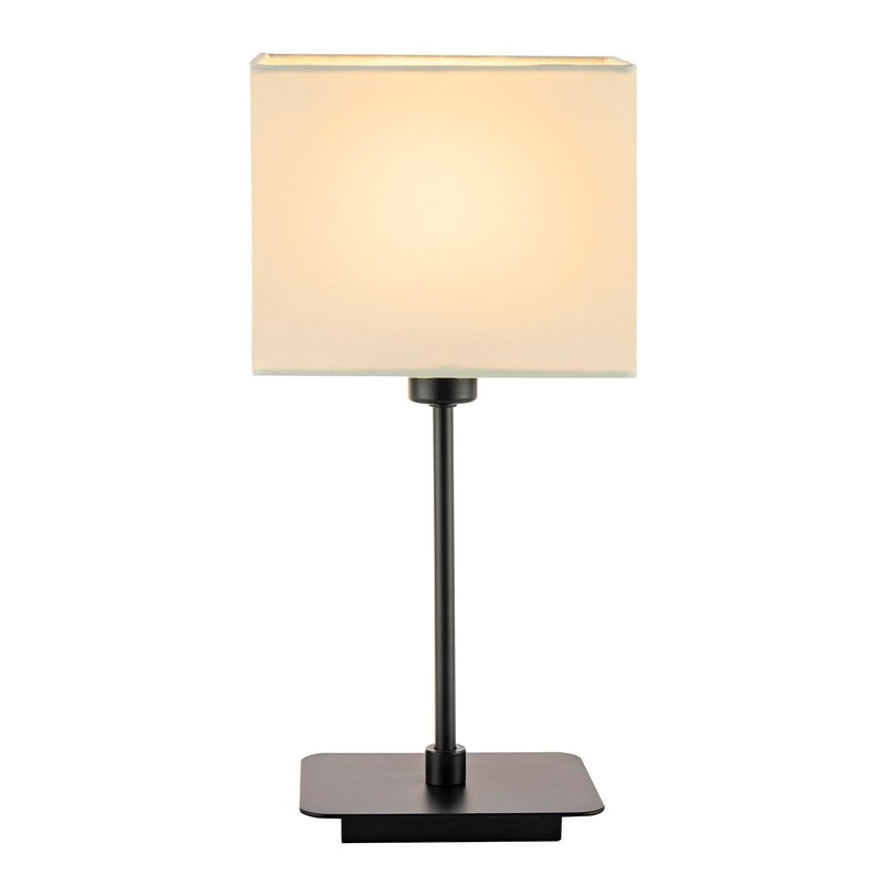 Contemporary Matte Black Bedside Table Lamp with White Cotton Fabric
