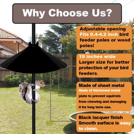 Pirateant 19 Inch Metal Squirrel Baffle，Adjustable Opening Size Squirrel Baffle for Up to 4x4 Wide Wooden Post,Squirrel Baffle for Bird Feeders Without Removing Bird Feeder Poles Or Shepherd's Hooks.