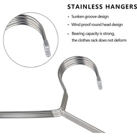 OIKA 40 Pack Stainless Steel Hangers with Grooves - Space Saving Closet Hangers, Heavy Duty Rustproof Metal Clothes Hangers for Tank Tops/Cardigans, Dorm & Outdoor Drying (Silver)