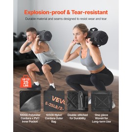 VEVOR Workout Sandbag, Heavy Duty Workout Power Bags with Handles, 5-25 lbs Adjustable Slam Bag for Fitness Strength Weight Training Cross-Training, Home Gym Exercise, Black (Unfilled)