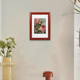 Zzudis Framed Classical Flower Canvas Painting,Vintage Floral Wall Art Decor, Botanical Aesthetic Canvas Prints Decoration -12''X16'' Yellow Teak Wood Framed.(Attached card paper)