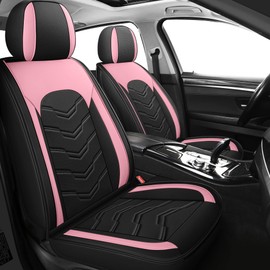 AOOG Leather Car Seat Covers 2 PCS Front, Breathable Faux Leatherette Automotive Seat Covers, Non-Slip Universal Interior Covers Waterproof for Most Sedans SUV Trucks, Airbag Compatible, Pink
