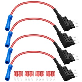 Jawfait 4 Pack Micro 3 Fuse Tap, Add a Circuit Adapters, Expandable Blade Style 12V Fuse Holders for Underglow Lights, Interior LEDs & Car Accessories (Red 10A-4 Pack)