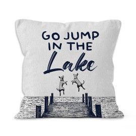VRW Vintage Lake House Dog Throw Pillow Covers 18x18, Funny Go Jump in The Lake Farmhouse Decorative Pillow Covers for Home Living Room Bedroom, Lakehouse Decor Accent Pillows Cover Pillowcases