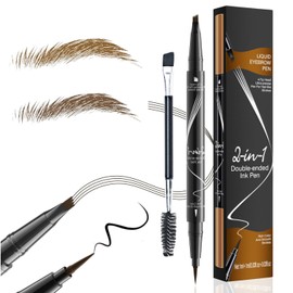 Pack of 2 Eyebrow Pencil and Eyebrow Brush, 2-in-1 Dual-Ended Microblading Eyebrow Pencil with 4-Prong Tip, Waterproof and Smudge-proof (01 Light Brown)