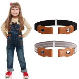 Kioiner 2 Pcs No Buckle Stretch Belt for Kids, Adjustable Invisible Buckleless Belts for Jeans Pants Dresses Skirts (B)