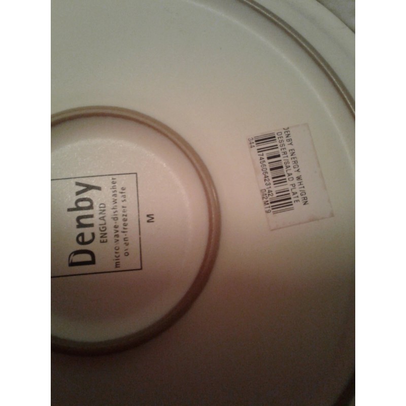 Denby-Langley Energy Cream Exterior Celadon stoneware plates 9" luncheon NWT