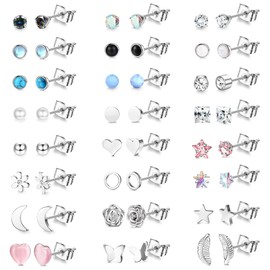 MILACOLATO 24 Pairs of Helix Piercings, Ear Cartilage Earrings for Women, Stainless Steel Stud Earrings Helix Tragus Of Moon Star Heart Disc CZ Geometric Stainless Steel Earrings