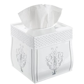 Creative Scents Vintage White Tissue Box Cover Square – French Country Tissue Box Holder Square - White Tissue Holder for Bathroom with Durable Crafted Sliding Bottom for Tissues Cube Box