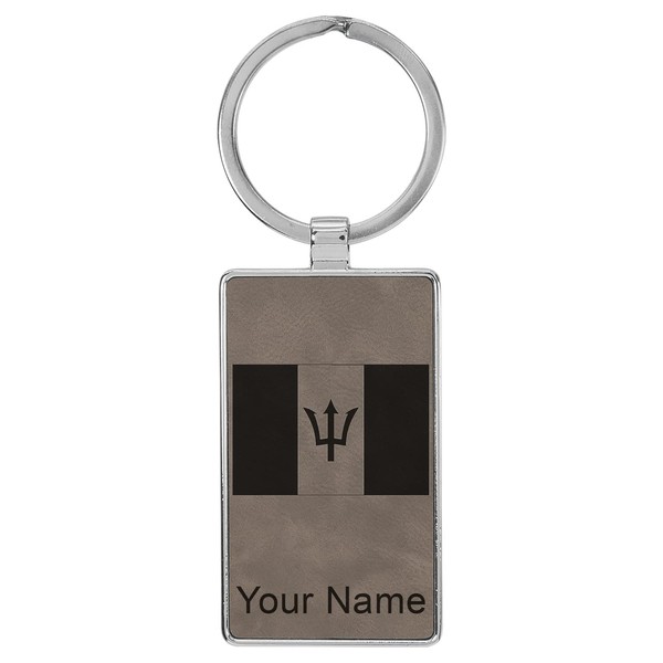 Rectangle Keychain, Flag of Barbados, Personalized Engraving Included (Metal Frame,