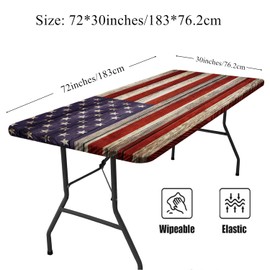Irisbell Picnic Table Cover with Elastic Edge,Fitted Waterproof 6FT Tablecloth Camping Essentials Patio Garden Windproof Wipeable Table Cloths for Indoor Outdoor (United States Flag, 30'' x 72'')