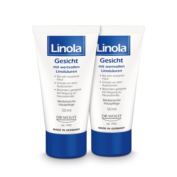 Linola Face - 2 x 50 ml | Face Cream for Dry, Sensitive and Neurodermatitis Prone Skin | Medical Face Care without Microplastics