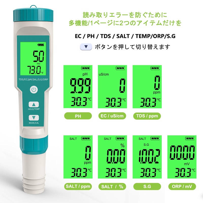 Slyfox 7 in 1 PH/EC/TDS/Salt/S.G/ORP/Temperature Meter, Pools, Aquariums, Water Quality