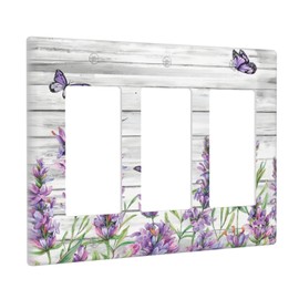 CKHTER Lavender Purple Lilac Butterfly 3 Gang Triple Rocker Light Switch Cover Decorative Rustic Floral Wall Plate Farmhouse Receptacle Faceplates for Living Room Bedroom Bathroom House