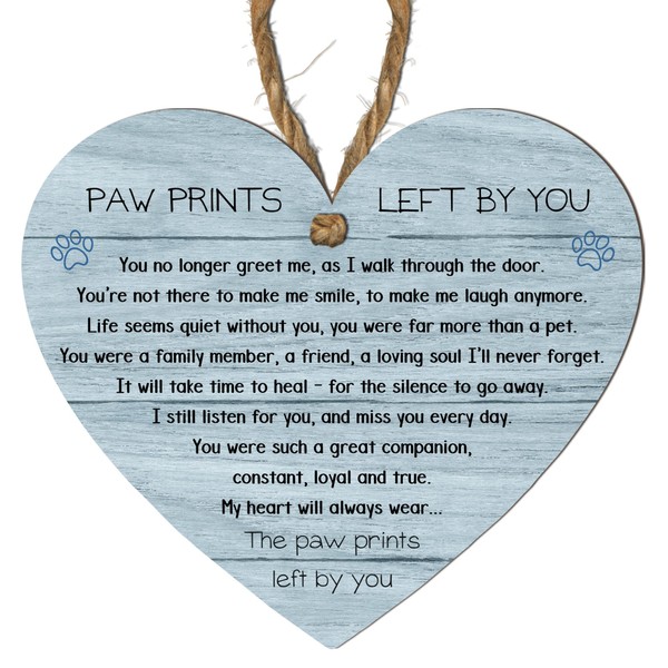 Paw Prints Left by You Memorial Heart Plaque with Inspirational