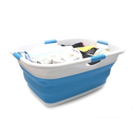 SAMMART 49L Collapsible 4 Handled Laundry Basket-Foldable Storage Container-Portable Washing Bin-Space Saving-Pet Bath Tub,Water capacity 37L(1, Sky Blue), Size : 25.4 x 18.7 x 10.25 inches