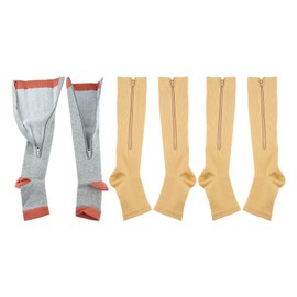 3Pairs Zipper Compression Socks Breathable Open Toe Over The Calf Sports Compression Socks for Men Women Cycling L/XL