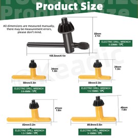 Keadic 5Pcs Drill Chuck Key Wrench Set, 3/4" / 5/8" / 1/2" / 3/8" / 1/4" Cr-V Steel Replacement Drill Press Chuck Key for Electric Drill Clamping Tool