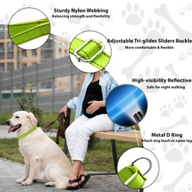 Seyezo Martingale Dog Collar - Adjustable No Buckle, Reflective Heavy Duty Nylon No Pull Collar for Small to Large Dogs, XS, Green