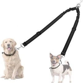 AUTOWT Double Dog Leash, No Tangle 360°Swivel Rotation Reflective Lead Attachment Adjustable Length Dual Two Dogs Lead Splitter, Comfortable Shock Absorbing Walking Training for 2 Dogs