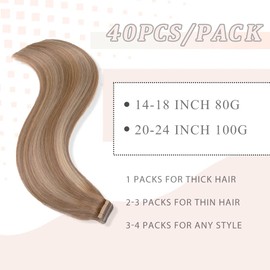 Tape-In Extensions Real Hair Light Brown with Golden Blonde Invisible YDDM 40 Pieces 50 cm 100 g Tape Extensions Real Hair Skin Weft Hair Extensions (20 Inches, 10/10/22#)
