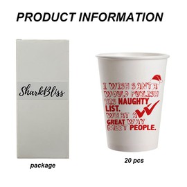 SharkBliss Christmas Party Cups, 20 Pack 9oz Merry Christmas Disposable Paper Cups for Christmas Xmas Holiday Dinner Table Decorations (I Wish Santa Would Publish His Naughty List)