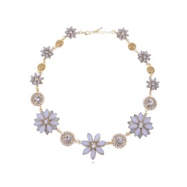 Alilang Golden Tone White Flower Intricate Faux Pearl Rhinestone Accented Necklace