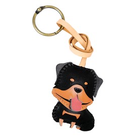 TiCKandPiCK Cute Dog Vegan Leather Charm Keychain - Hand-Sewn Bag Charm for Car, Backpack Decoration, Gift for Women Men Kids, Rottweiler, Small