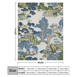 Chinoiserie Asian Scenic Blue Green Throw Blanket Soft Cozy Flannel Fleece Warm Microfiber Blankets for Couch Sofa Bed 60"x80"