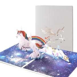 Fanimyholy Pop-Up-Karte Einhorn, Pop Up Karte Geburtstag, 3D-Geburtstagskarte Geschenk, Niedliche Einhorn Dreidimensionale Papierskulptur, Überraschung Geschenk für Familie, Freunde