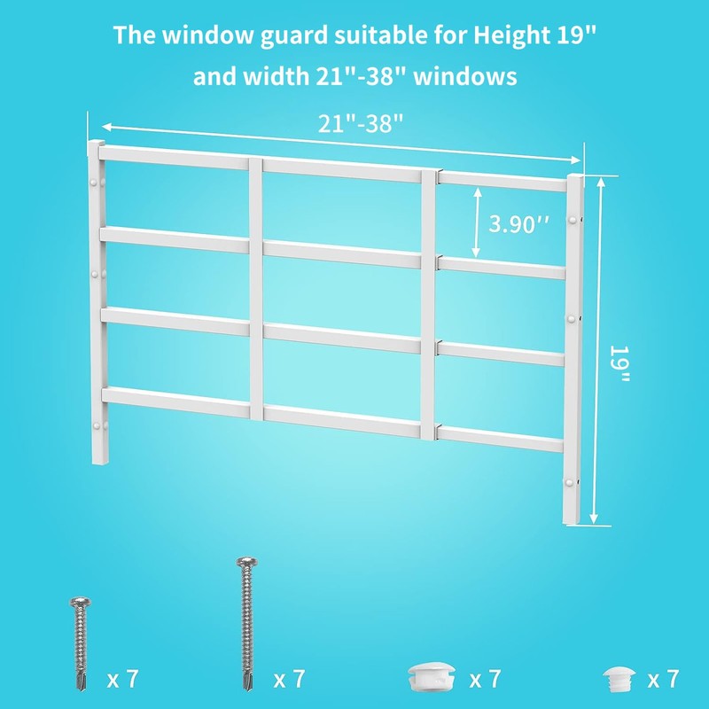 Delmoar Fixed Window Safety Guard 19”x 38” Adjustable Width Prevents