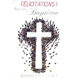 BAP 66-1036 Congratulations on Your Christian Baptism Card with White Envelope 12 x 17.5 cm Welcome to the Church Latin Catholic Cross Shape for Baby Child Boy Girl Teenager or Adult Man Woman 66-1036