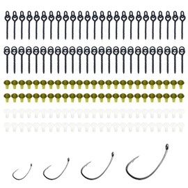 INNAL 154 Piece Fishing Hook Set 100 Fishing Hooks Stoppers 4 Fishing Hooks 50 Bait Screws Circle Oval Bait Screws Hook Stops Durable Screw Bait Fishing Accessories for Bait Hooks