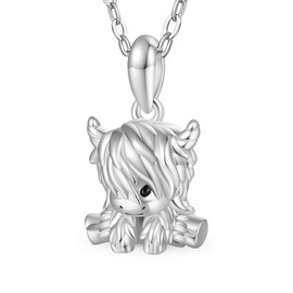 GNOCE Scottish Highland Cow Necklace Sterling Silver Necklace for Women Girls Wife Daughter