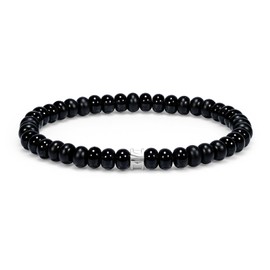 [AWNL] Matte & Glossy Black Onyx Rune Bracelet with Sterling Silver Charm Bead Bracelet for Men 15-19CM
