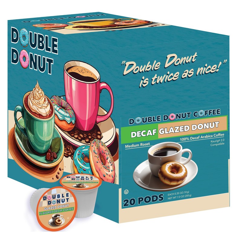 Double Donut Medium Roast Decaf Coffee Pods, Glazed Donut Flavored,