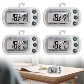 SPORWAY Fridge Thermometer: Fridge Digital Thermometer Freezer Thermometer Indoor Refrigerator Thermostat with Hook & Magnetic LCD Display Pack of 4