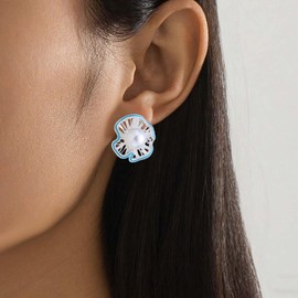 Sttiafay Vintage Large Flower Pearl Earrings White Pearl Stud Earrings Silver Lotus Leaf Earring Geometry Irregular Round Earring Jewelry for Women