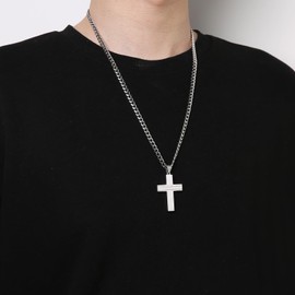 HZMAN Silver Cross Necklace for Men Boy Stainless Steel Minimalist Small Cross Necklace Pendant Christian Jewelry Gift with 24Inch Cuban Chain