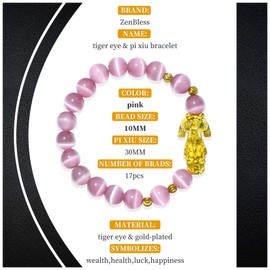 Prime Feng Shui Bracelet Natural Tiger Eye Bead Bracelet with Gold Plated Pi Xiu/Pi Yao Attract Wealth and Good Luck Amulet Gift(Pink M)