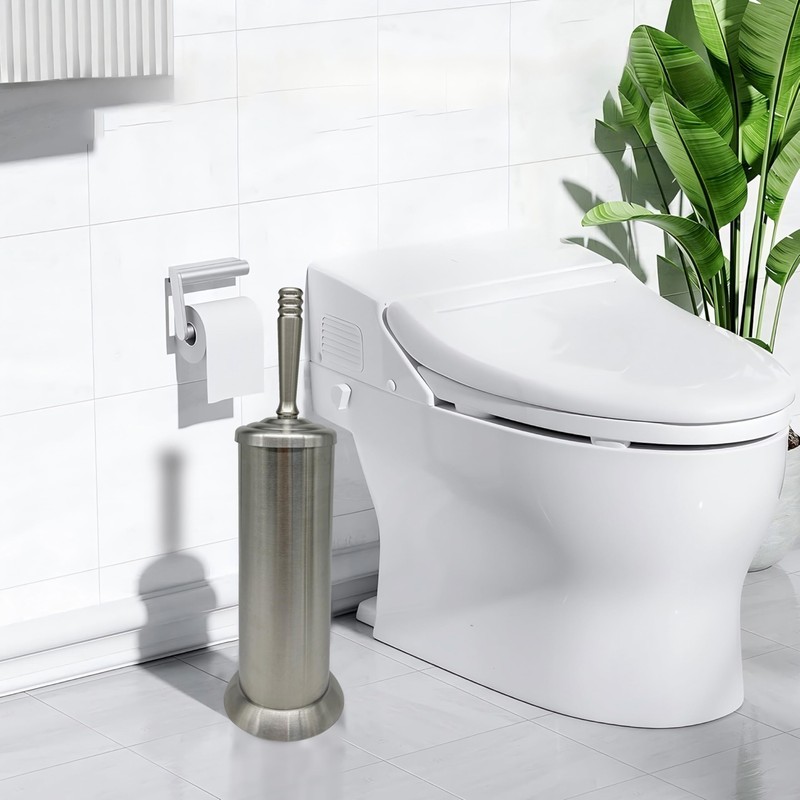 Indecor Home Brushed Nickel Toilet Bowl Brush with Holder, Durable