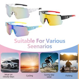 VARKAGE Sonnenbrille Fahrradbrille, 3 Stück Fahrrad Sonnenbrille, Fahrradbrille Herren Damen, Schnelle Brille Rave, Fahrradbrille Polarisiert UV400 Sport Sonnenbrille für Outdoorsport Radfahren Fahren