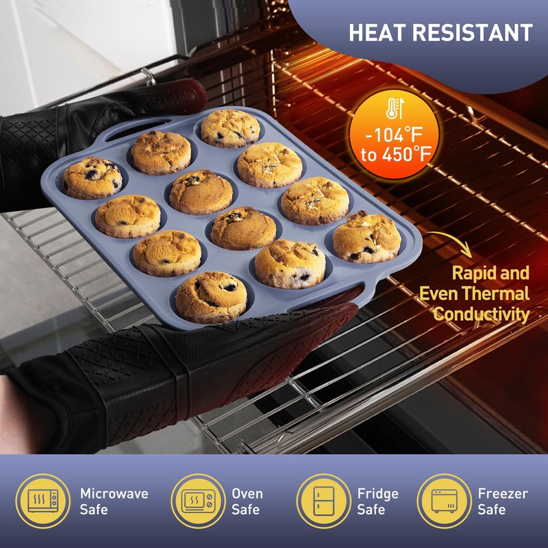 2 Packs 12 Cups Silicone Muffin Pan with Metal Reinforced