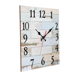 COMTEX Square rural imitation wooden wall clock, farmhouse style, blue and white retro silent clock without ticking, glass free wall clock