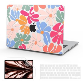 B BELK Compatible with MacBook Air 13 inch Case 2025 2024 2023 2022 M4 M3 M2 A3240 A3113 A2681, Plastic Hard Shell Case for MacBook Air 13.6 inch + Keyboard Cover + Screen Protector, Colorful Flower